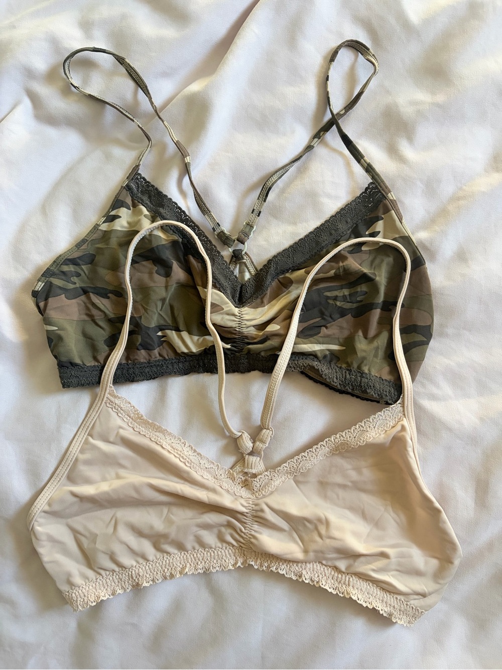Blush Women’s Lace-Trim Bralettes - Camo Green & Cream